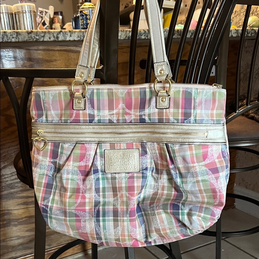 Plaid Multicolor Tote Bag Coach purse